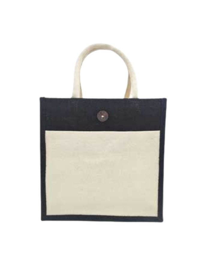 Fatio Set of 10 Cream and Black Jute Canvas Bag – Eco-Friendly, 30 x 30 x 15 cm - Image 2